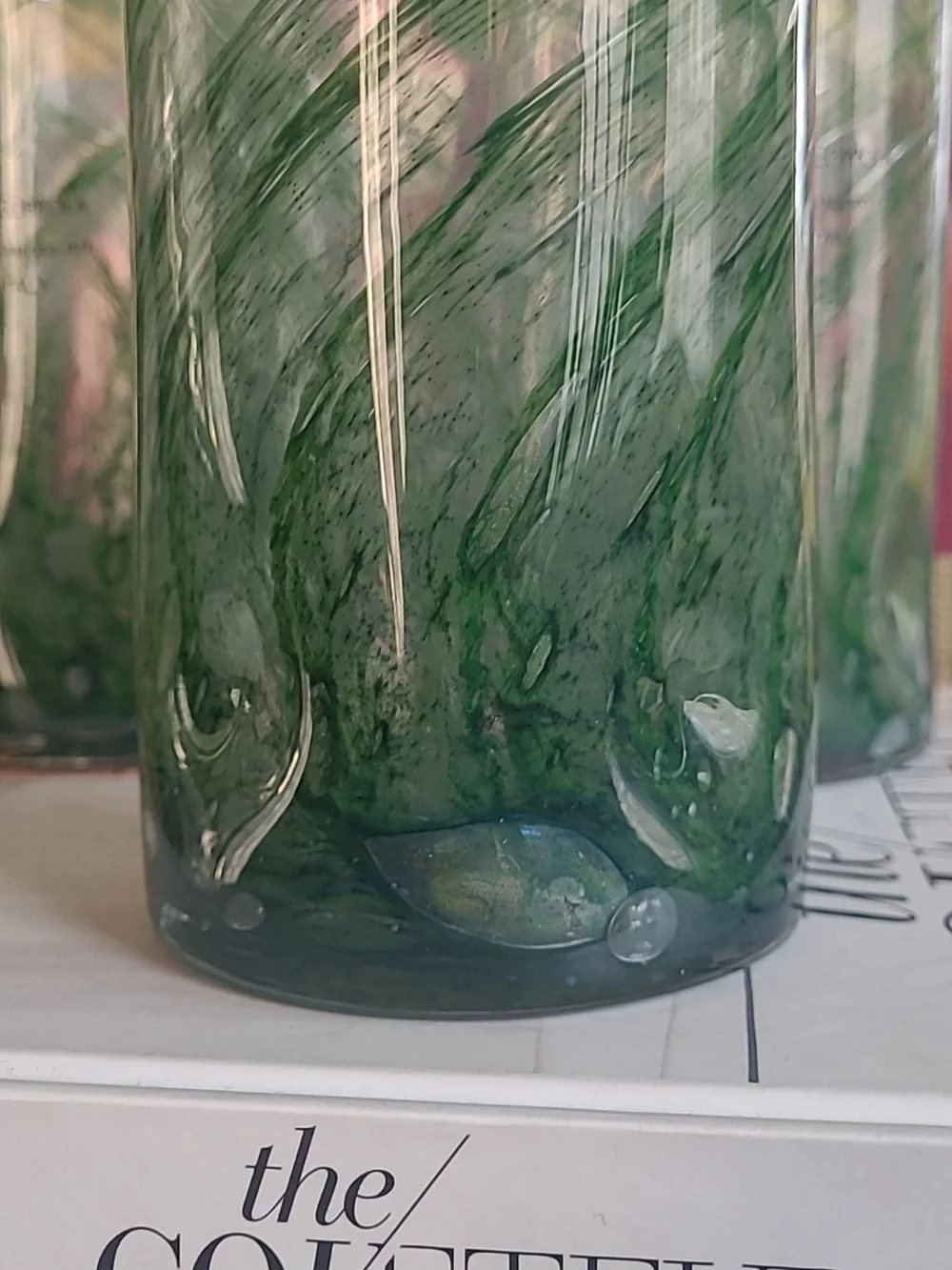 MURANO HANDBLOWN GLASS GREEN SWIRL HIGHBALL CUPS SET OF 4
